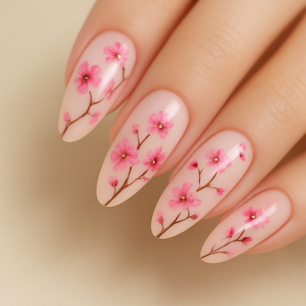 Cherry Blossom Tips Korean nail design