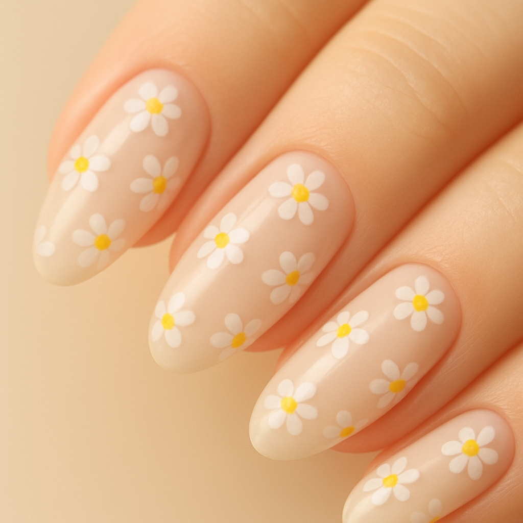 Daisy Field Tips Korean nail design