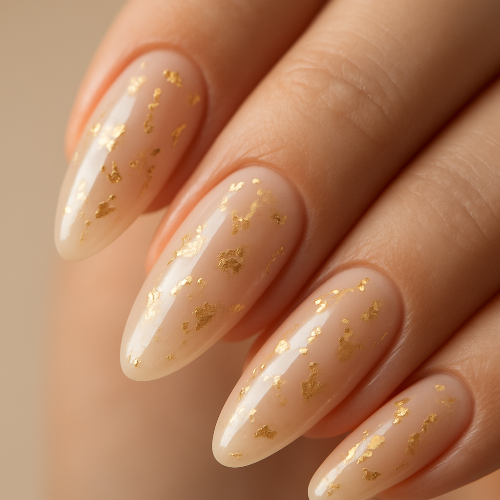 Gold Foil Nude Korean nail design