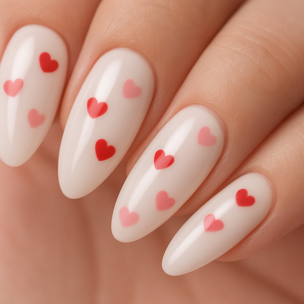 Heart Accent Korean nail design