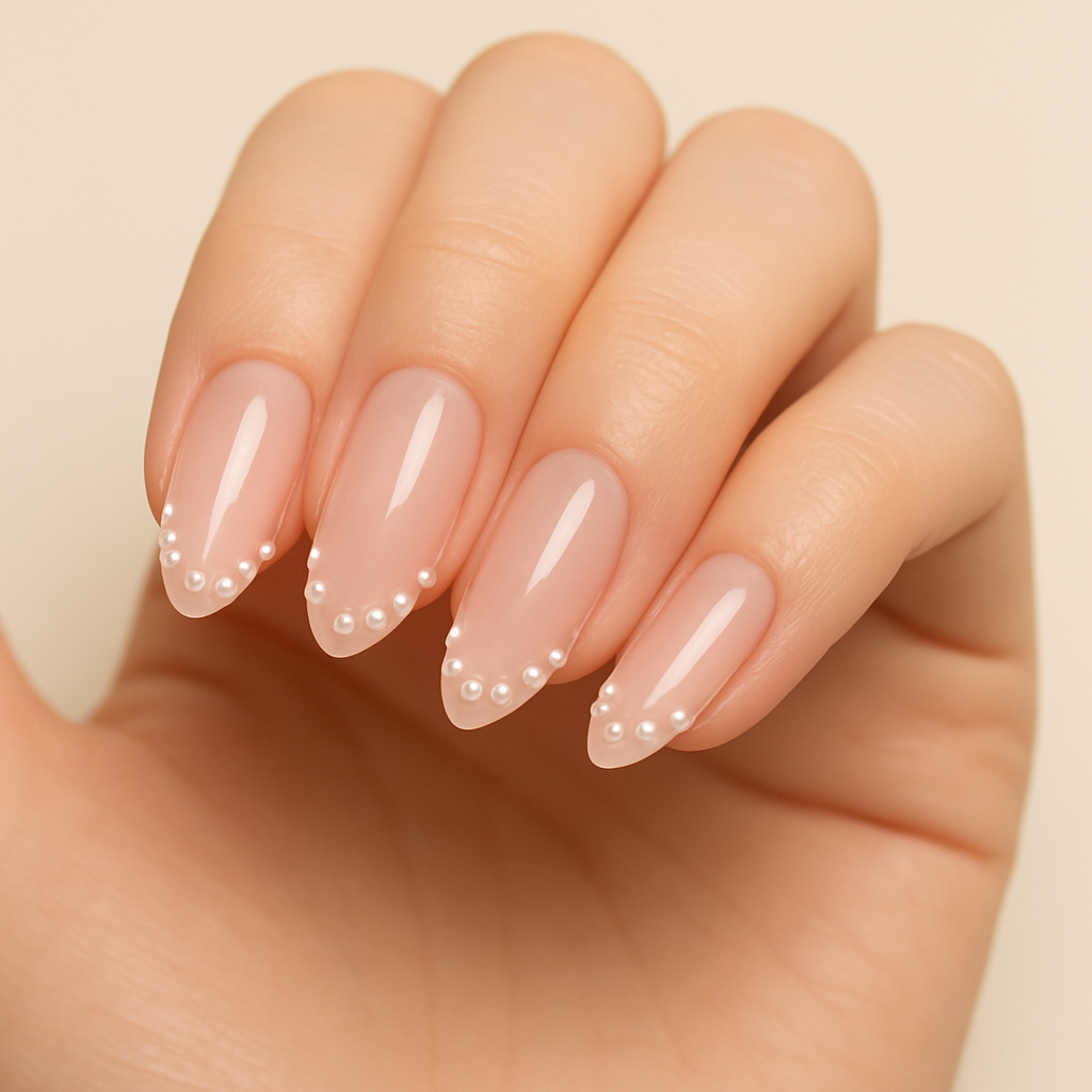Pearl Tip Romance Korean nail design