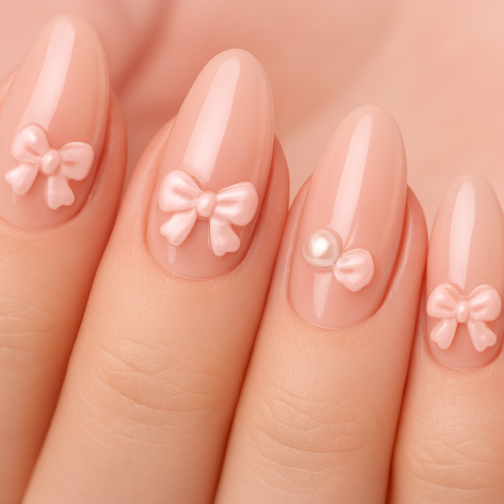 Ribbon Bow Coquette Korean nail design