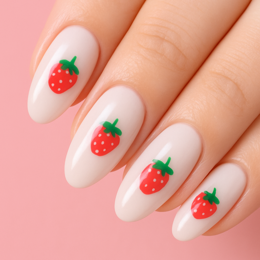 Strawberry Milk Korean nail design